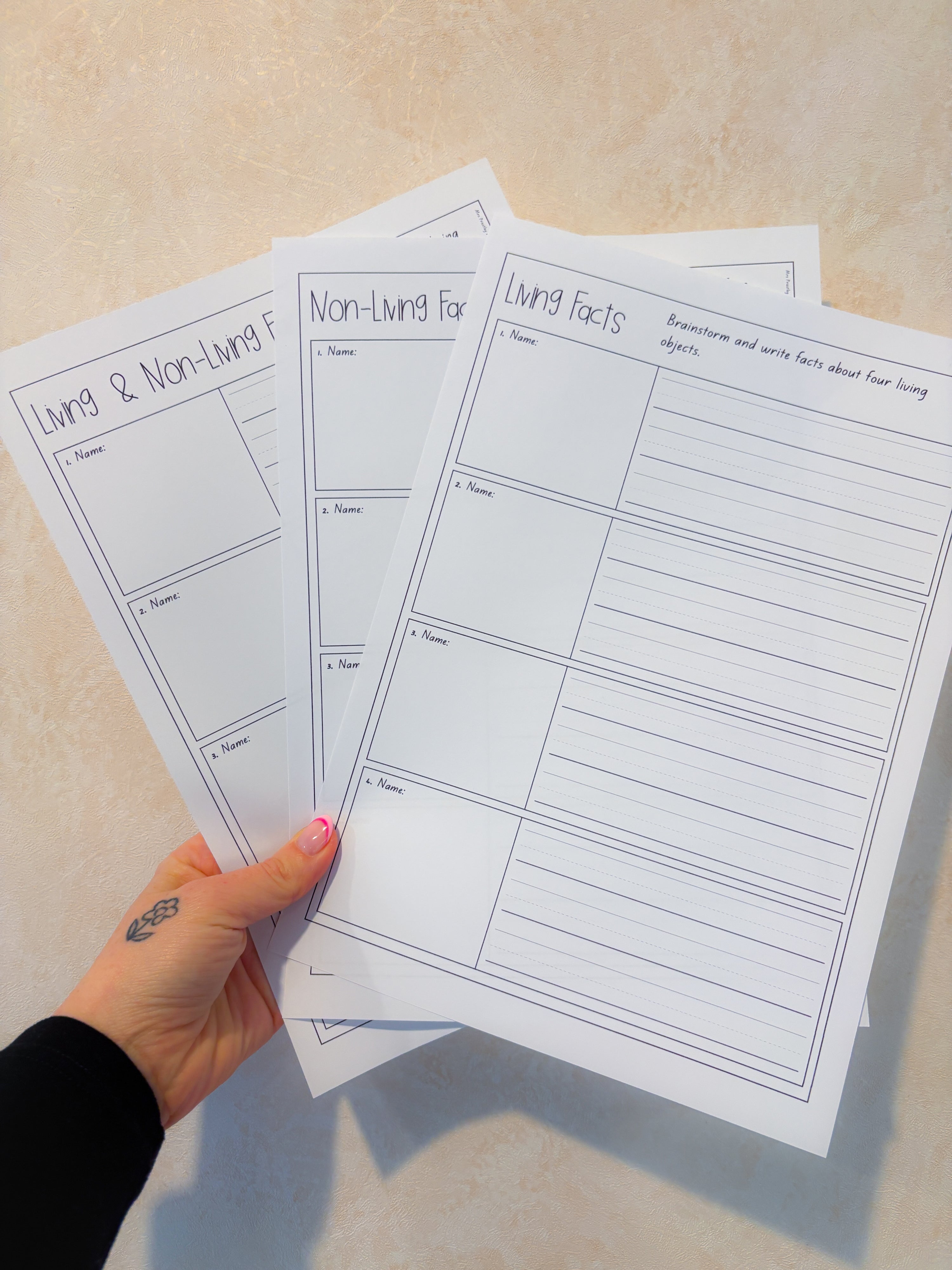 Living and non-living brainstorm sheets