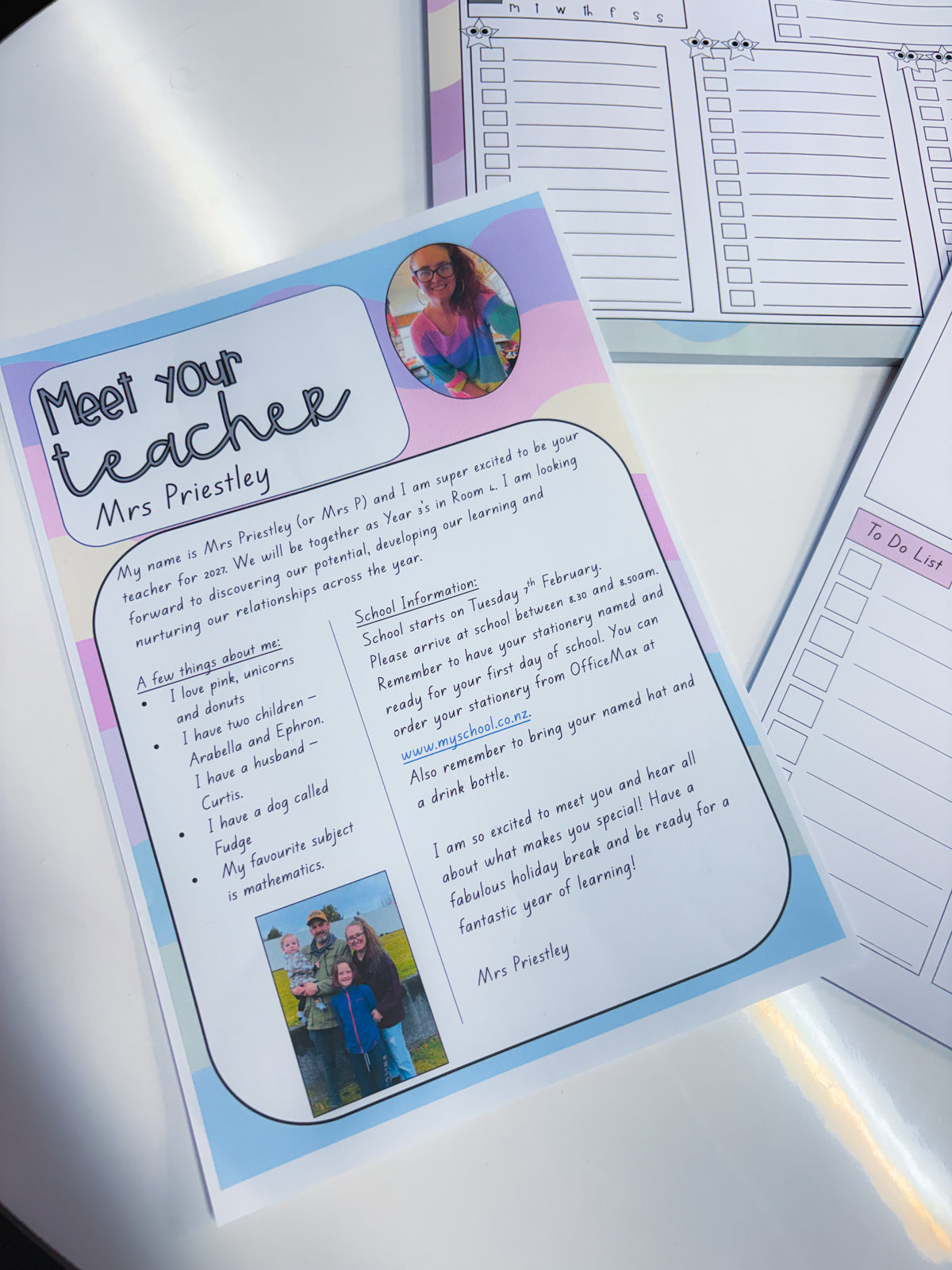 Meet the teacher template (freebie) - pastel waves theme