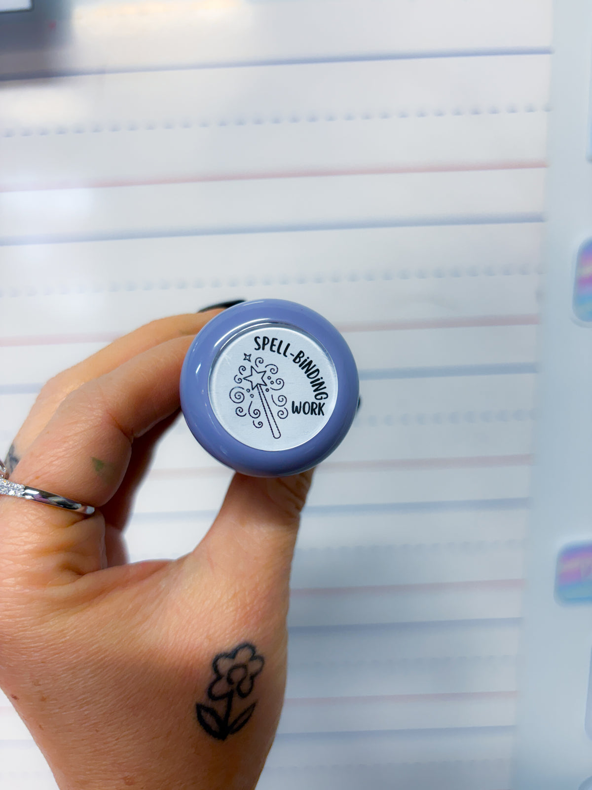 Spell-binding work stamp