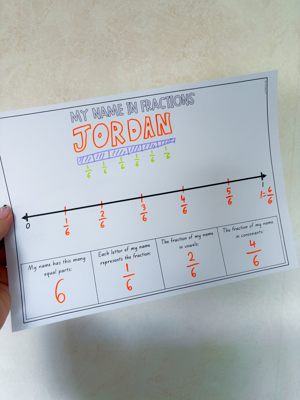 My Name in Fractions Activity