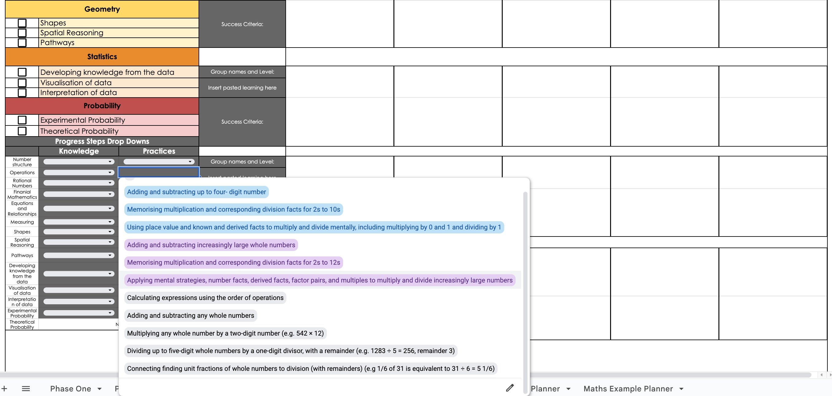 Mathematics and Statistics Curriculum AND Planner (Phase One to Three)