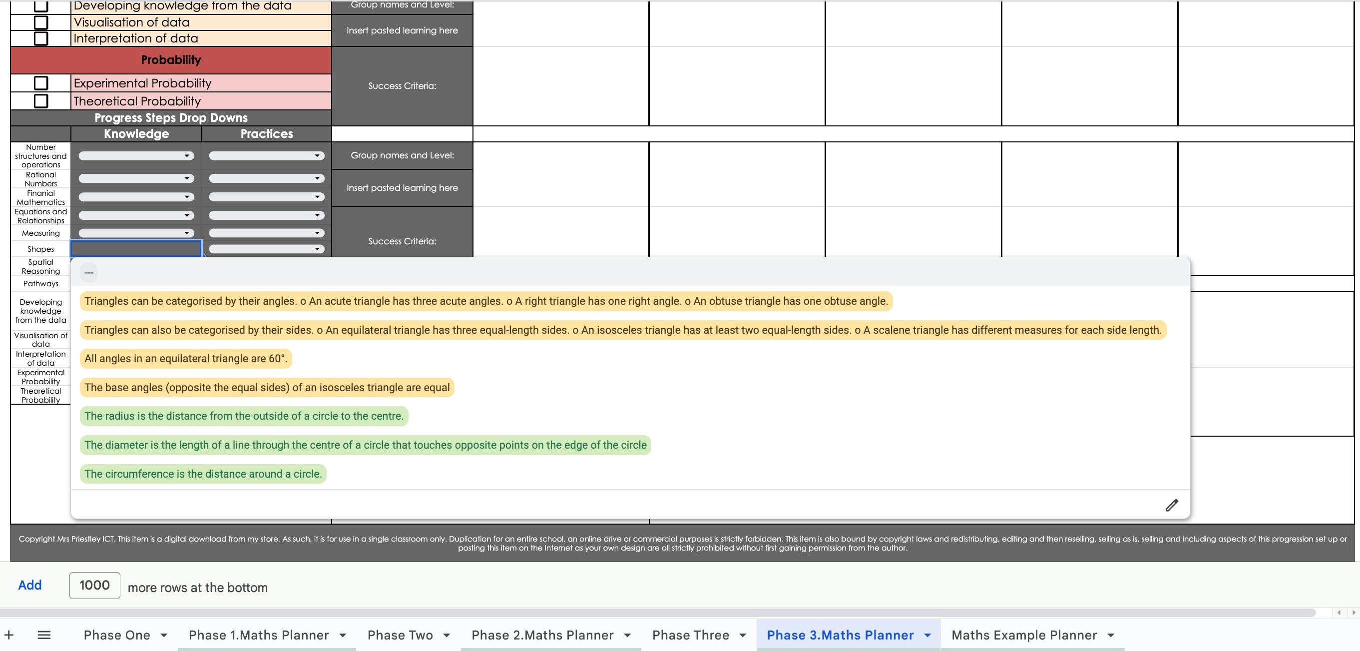 Mathematics and Statistics Curriculum AND Planner (Phase One to Three)