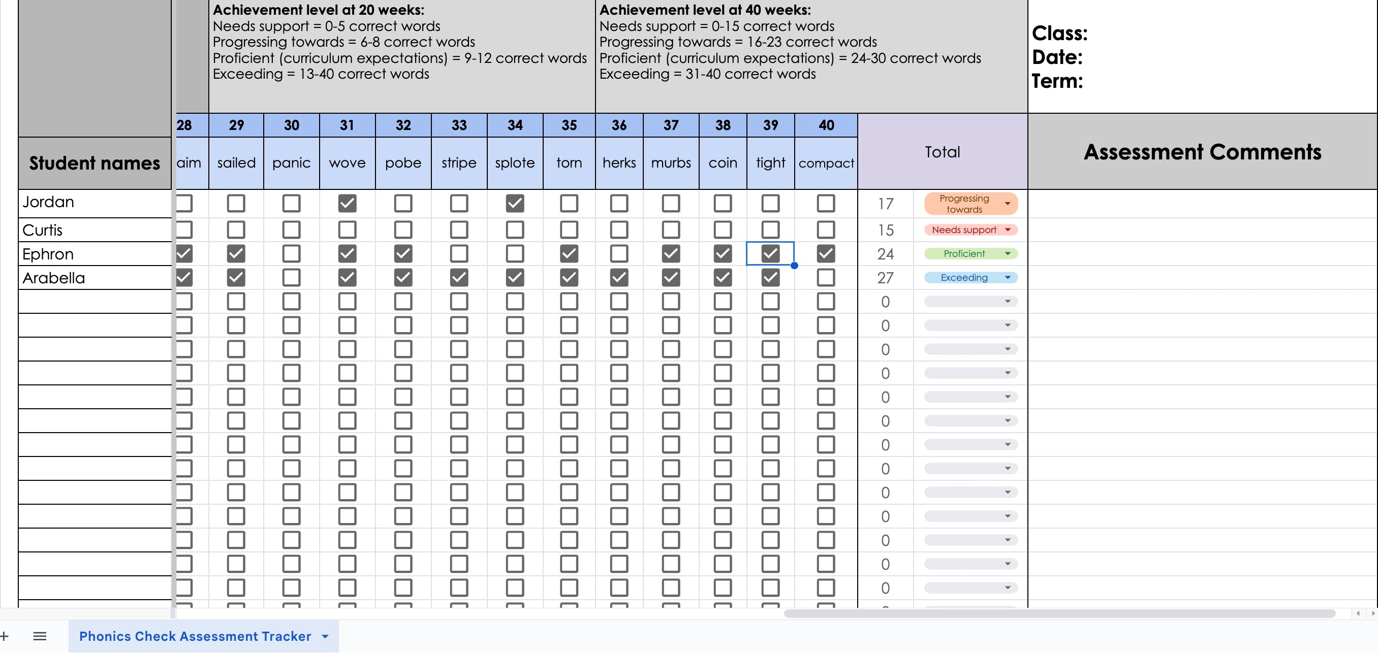 Check In Assessment Phonics Check Assessment Tracker – Mrs Priestley ICT