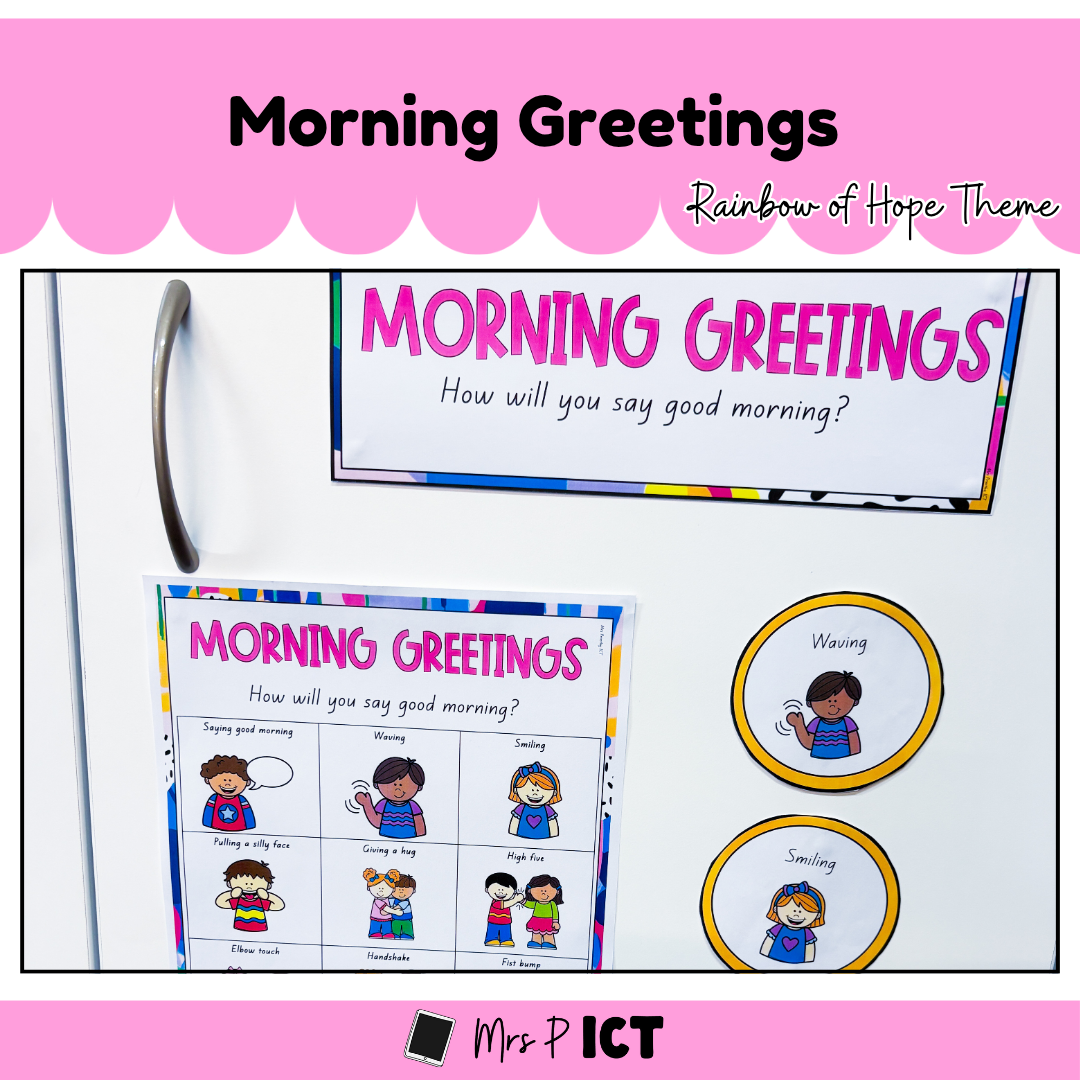 Morning Greetings Anchor Chart (Rainbow of Hope theme)