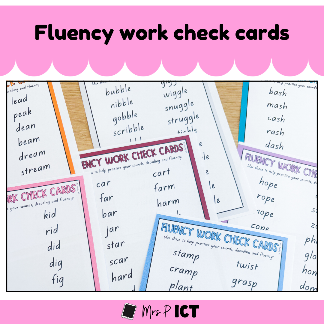 Fluency work check cards