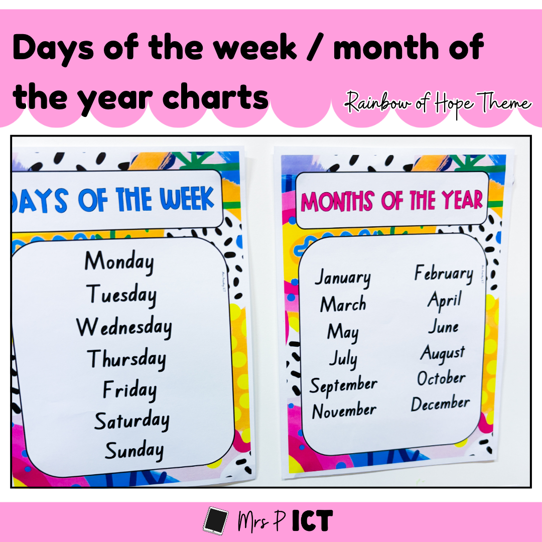 Days of the week/Months of the year charts (Rainbow of hope theme)