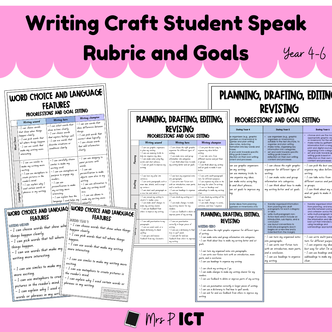 Writing craft student speak rubric and goals (Year 4-6)