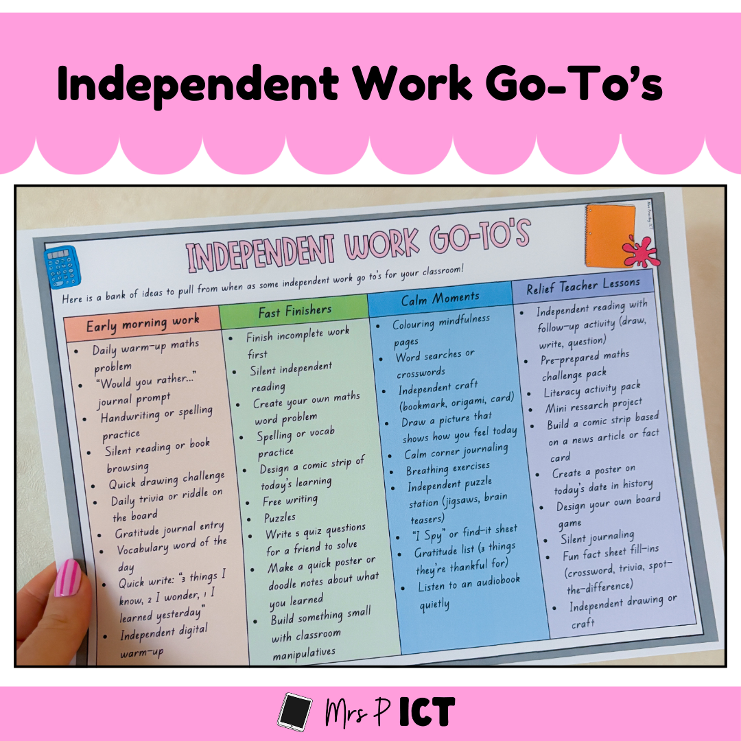 Independent work go-to's