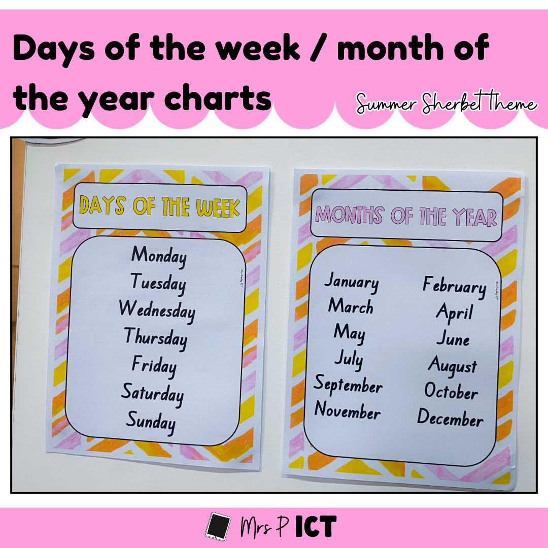 Days of the week/Months of the year charts (Summer sherbet theme)