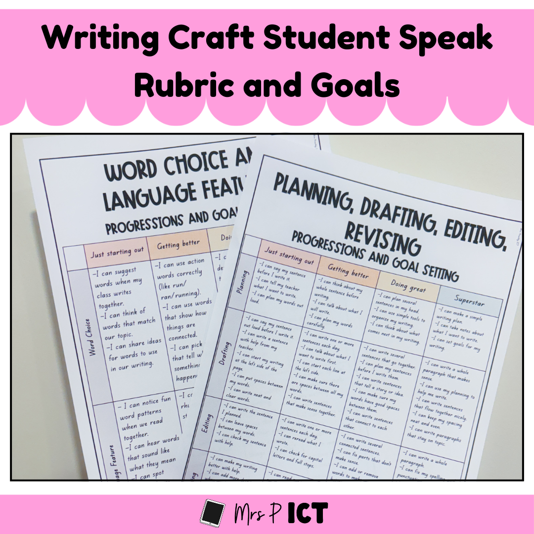 Writing craft student speak rubric and goals (Year 0-3)