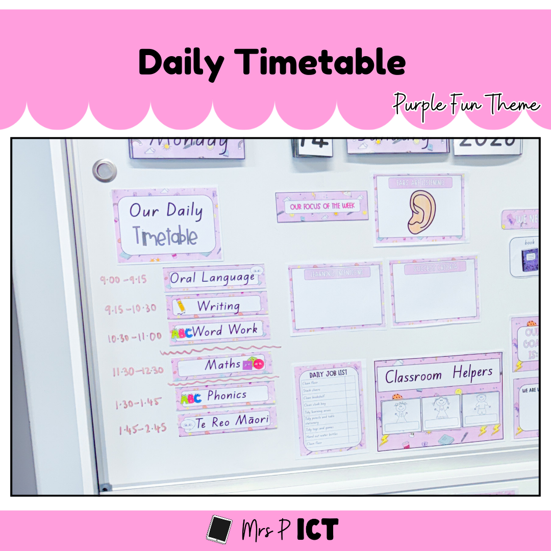 Fun Teaching Timetable Daily Timetable - Purple fun theme – Mrs Priestley ICT