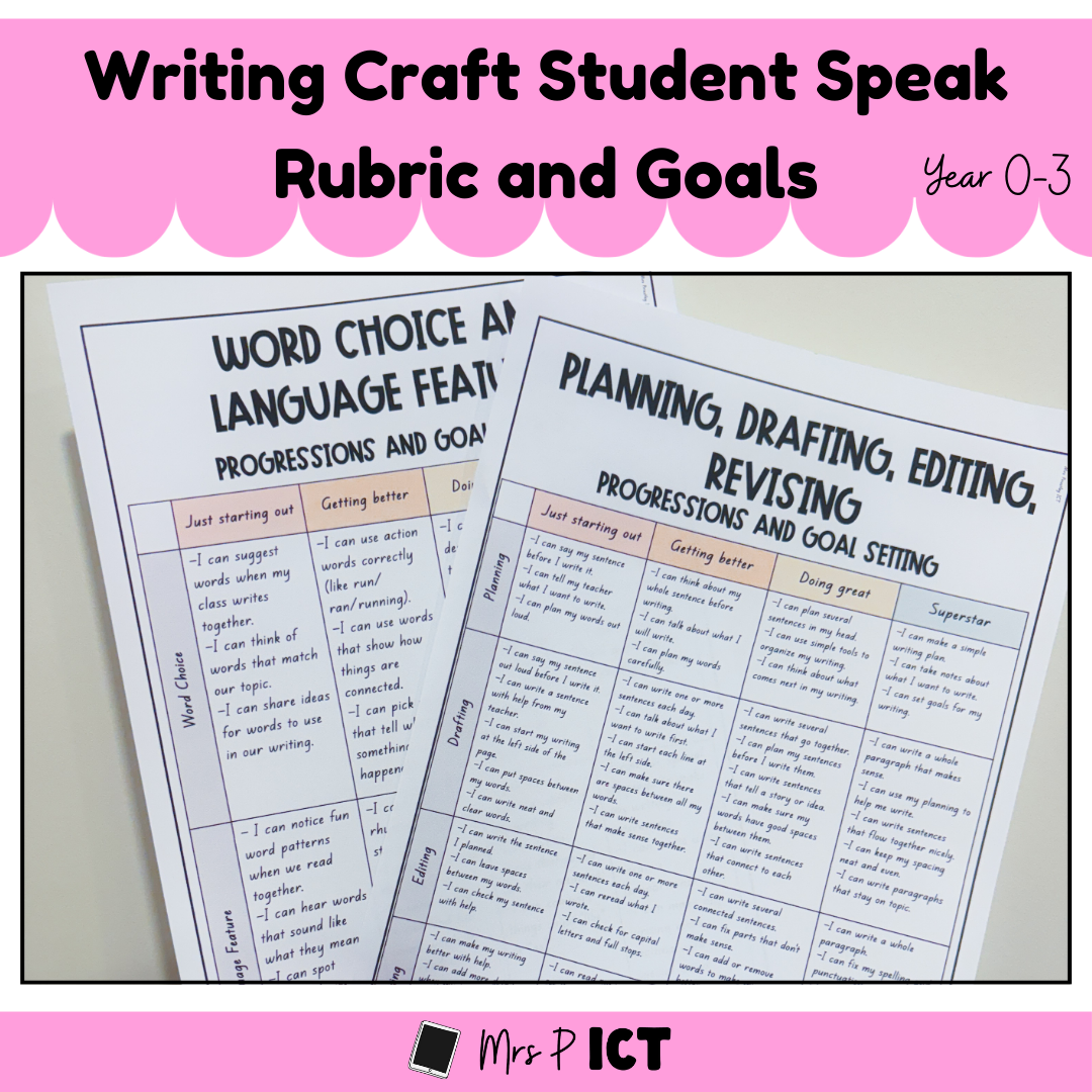 Writing craft student speak rubric and goals (Year 0-3)