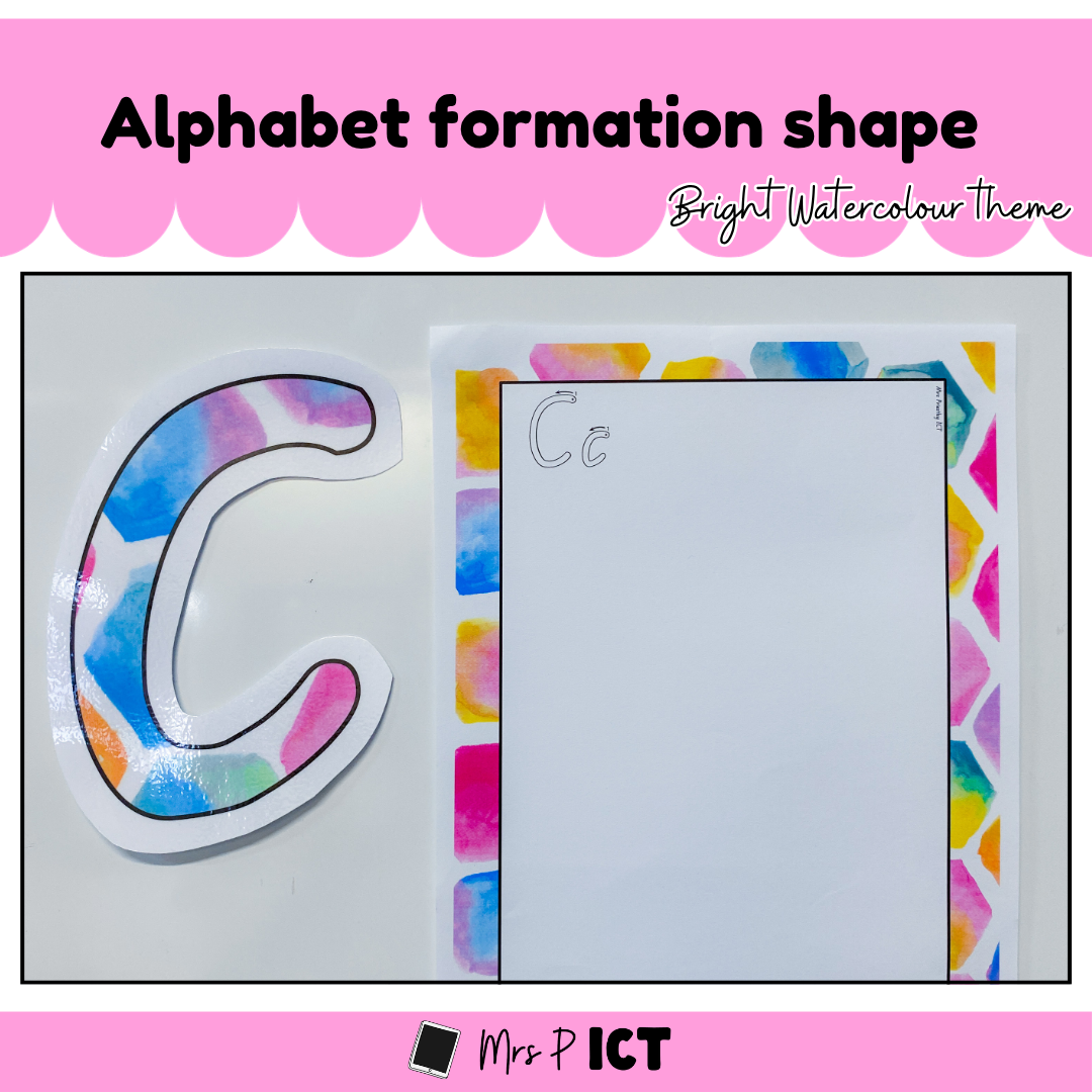 Alphabet letters - tracing and formation (bright watercolour)