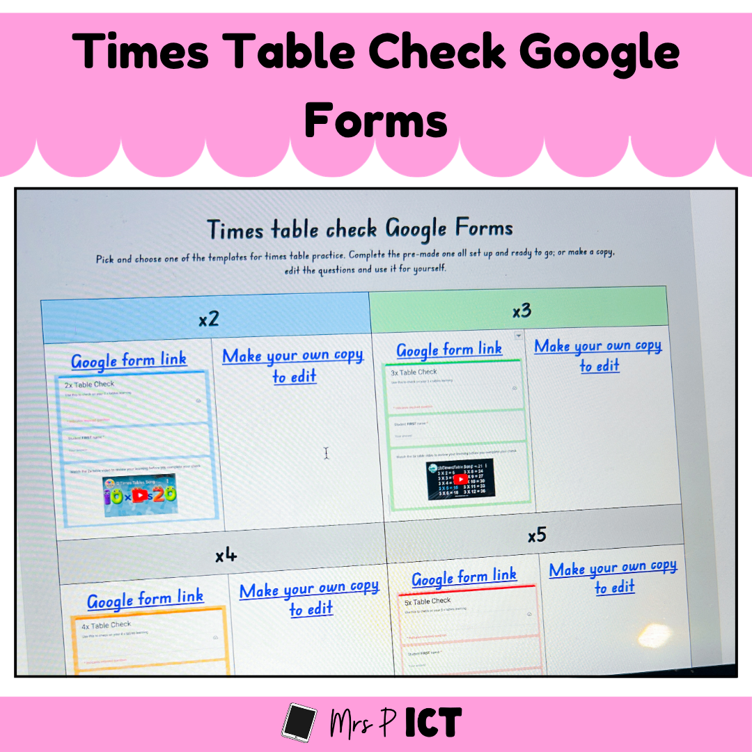 Times Table Check Google Forms