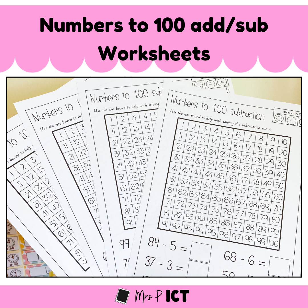 Numbers to 100 addition and subtraction worksheets