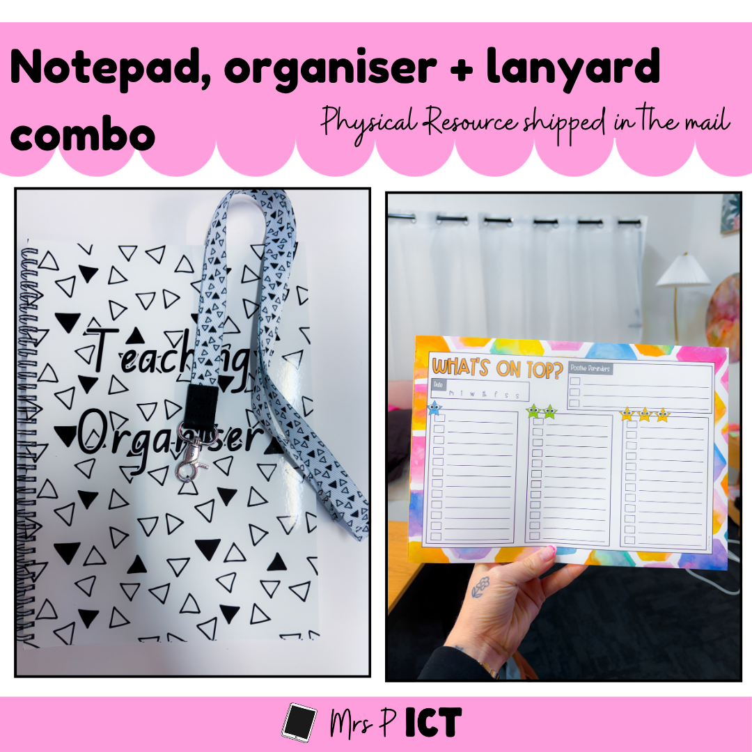 Notepad + lanyard + organiser combo