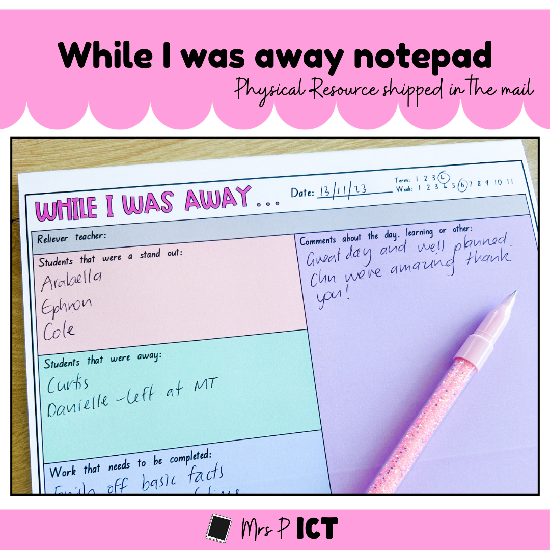 While I was away' notepad