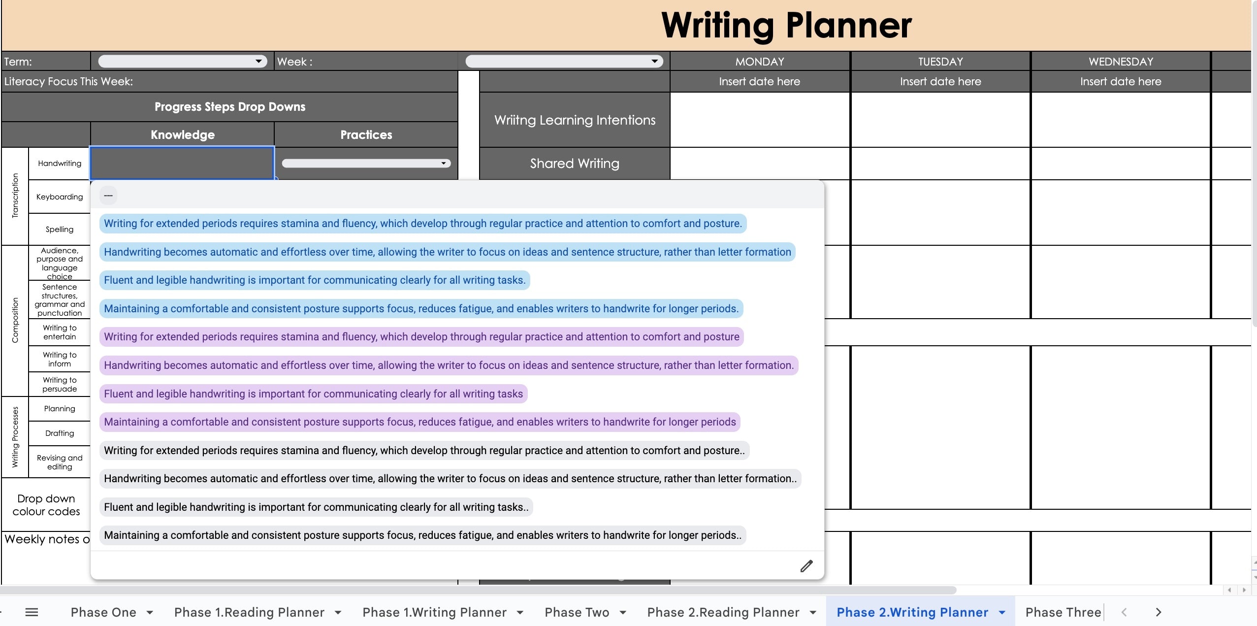 English Curriculum AND Planner (Phase One to Three)