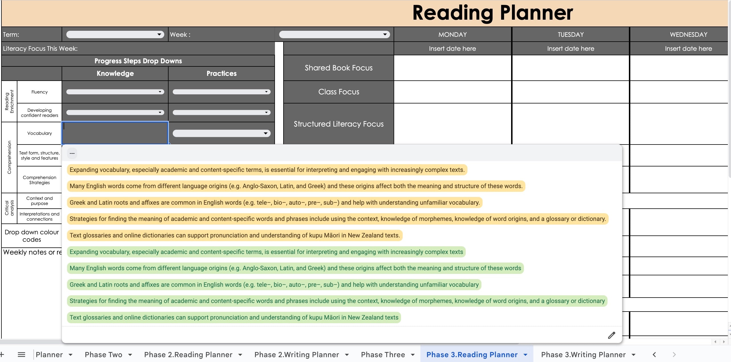 English Curriculum AND Planner (Phase One to Three)