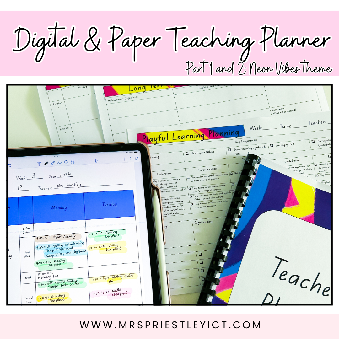 Digital & Paper Teaching Planner (Part 1 & Part 2) - neon vibes theme