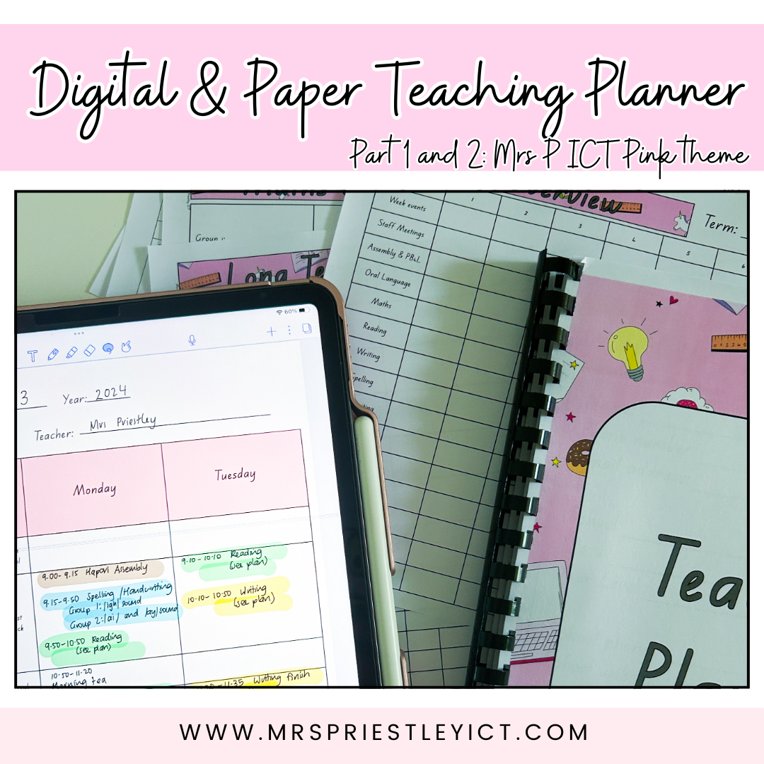 Digital & Paper Teaching Planner (Part 1 & Part 2) - Mrs Priestley ICT Pink theme