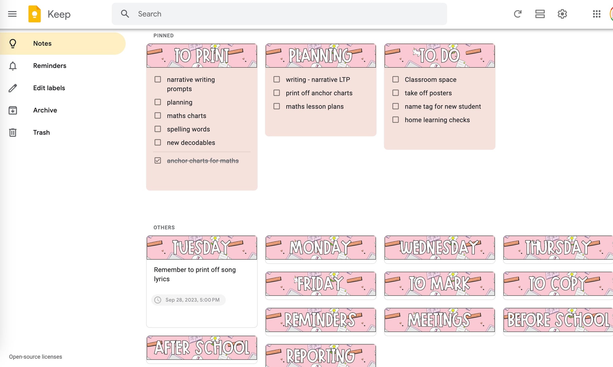 Google Keep Headers (Mrs P ICT Pink theme)