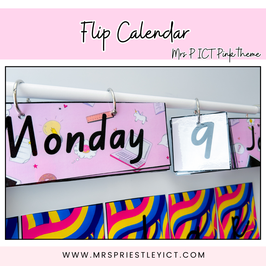 Flip calendar - Mrs P ICT Pink themed