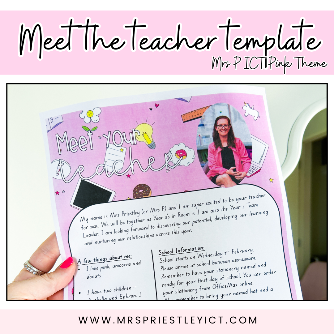 Meet the teacher template (freebie) - Mrs P ICT Pink theme