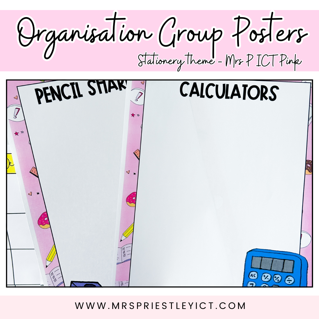 Organisation Group Posters (Stationery theme - Mrs P ICT Pink)