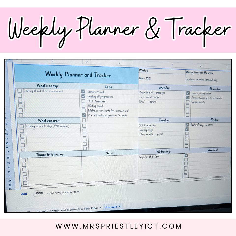 Weekly Planner and Tracker Template – Mrs Priestley ICT