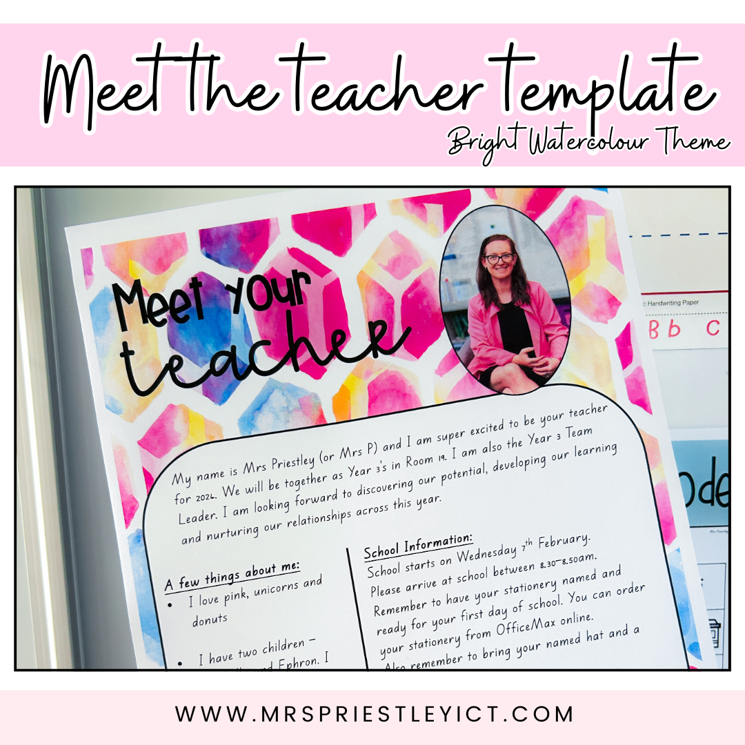 Meet the teacher template (freebie) - Bright Watercolour theme