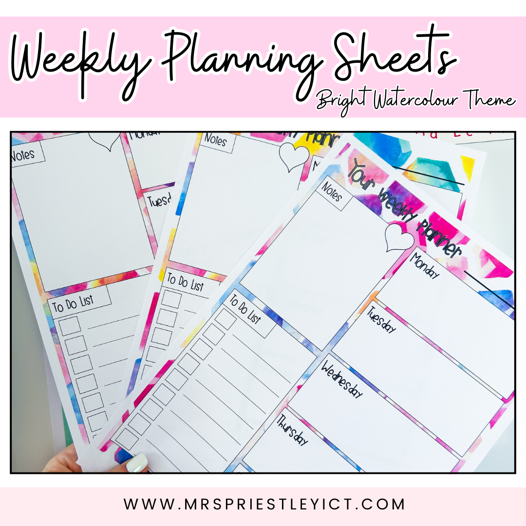 Weekly Planner Sheets (freebie - bright watercolour colour theme)