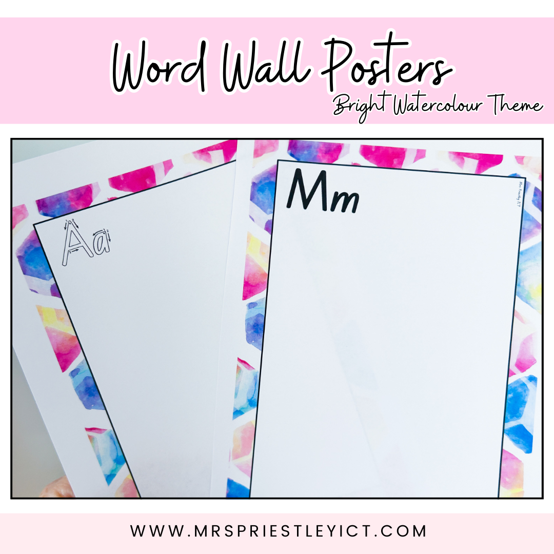 Word wall posters - bright watercolour theme