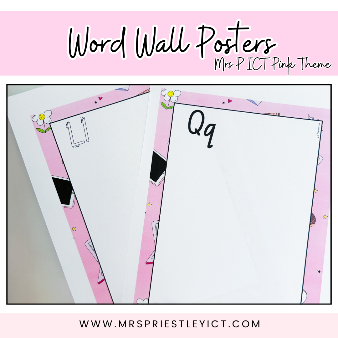 Word wall posters - Mrs P ICT Pink theme