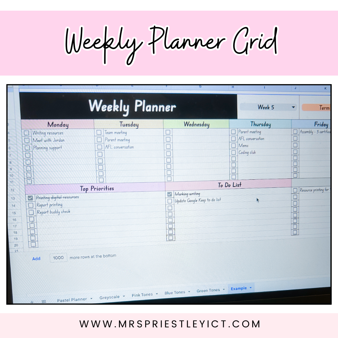 Weekly Planner and Grid Template – Mrs Priestley ICT