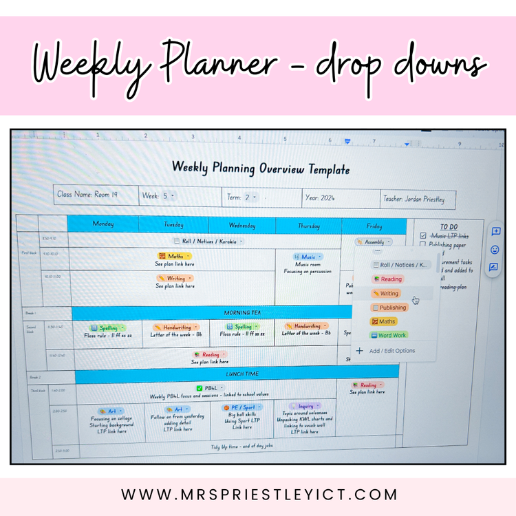 Weekly Planner Template with drop down choices (google docs) – Mrs ...
