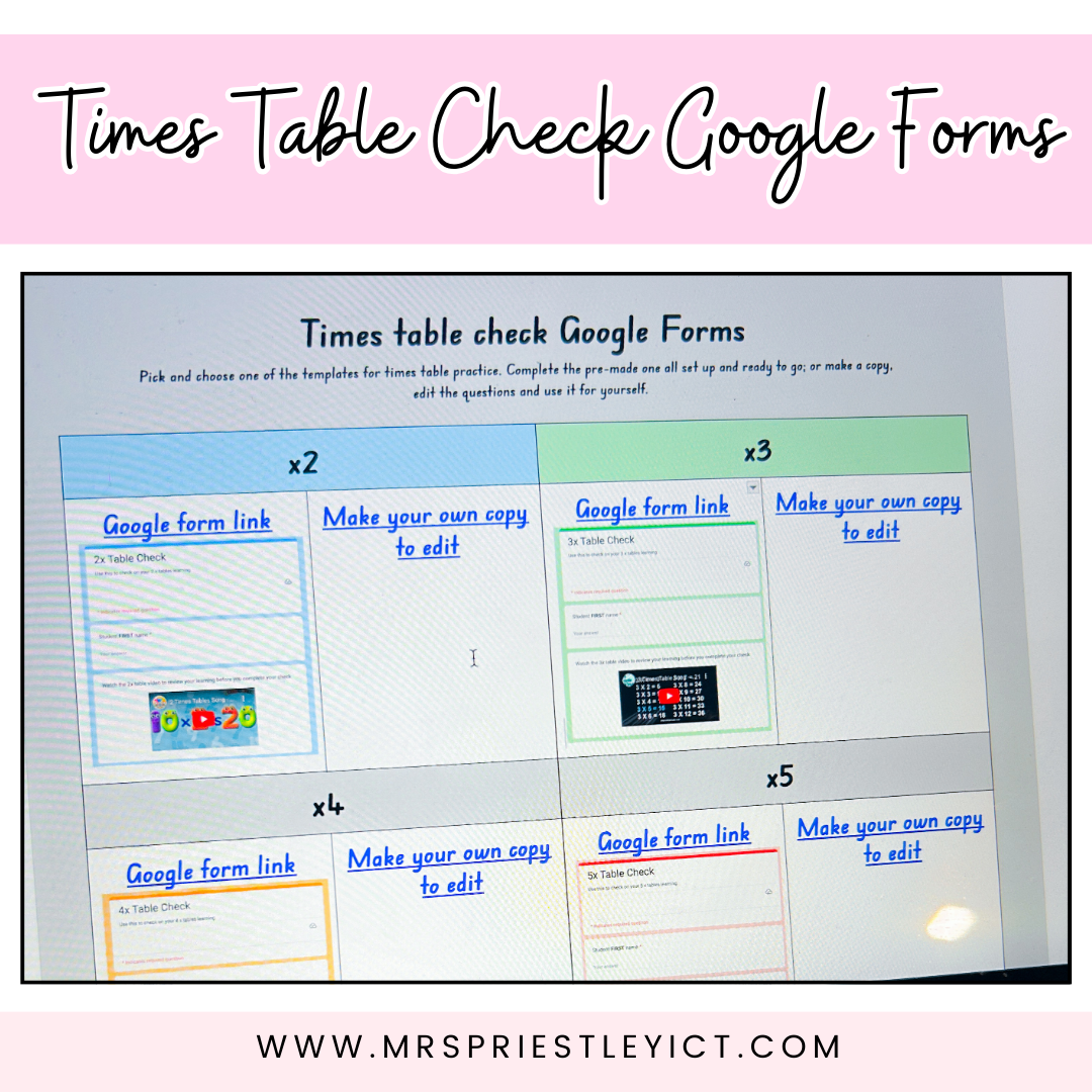 Times Table Check Google Forms