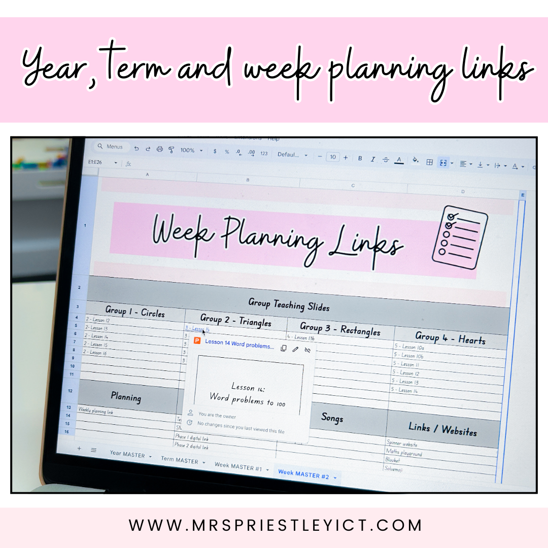 Year, term and week planning links Google Sheets