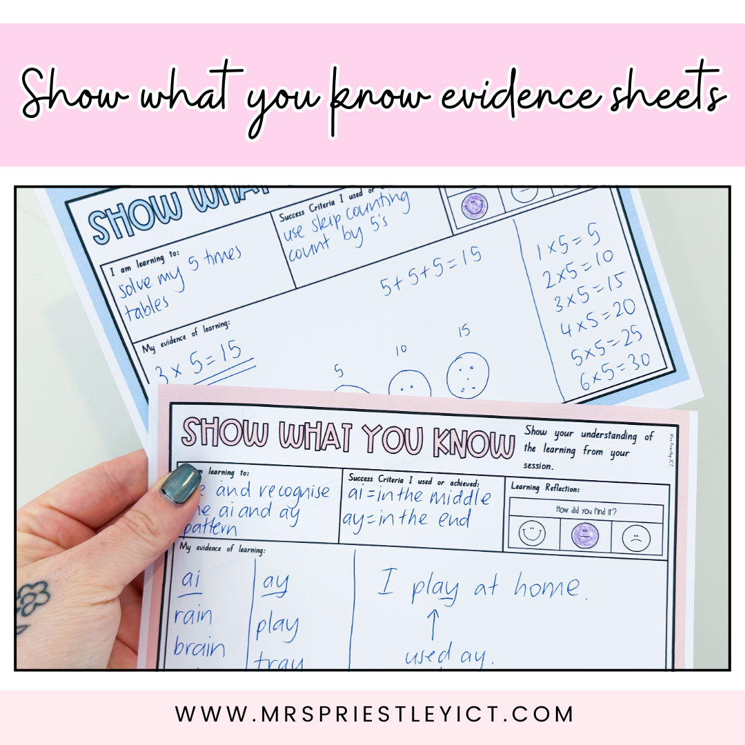 Show what you know evidence sheets