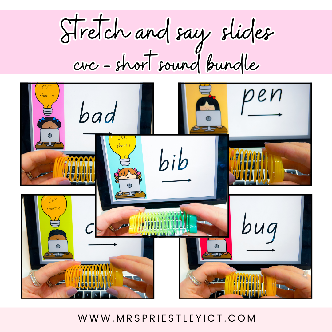 Stretch and say slides - cvc short sound bundle