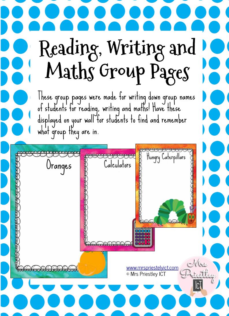 Reading, writing, maths group pages