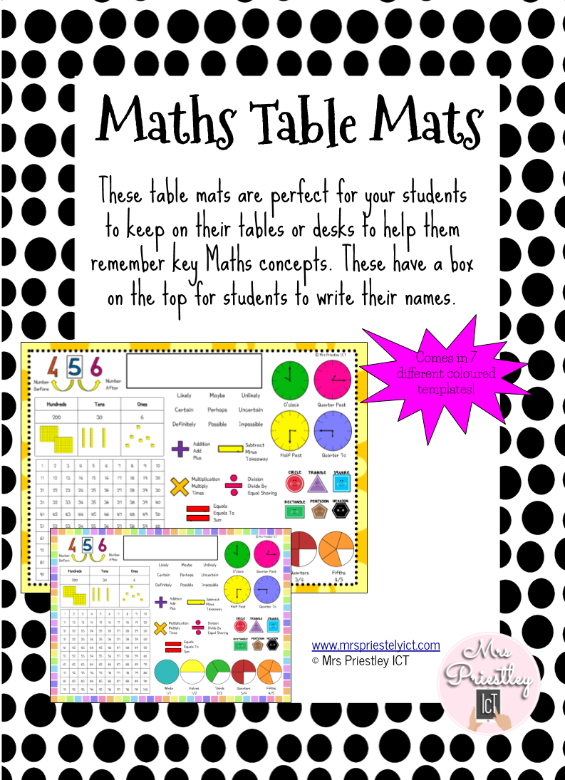 Maths table mats