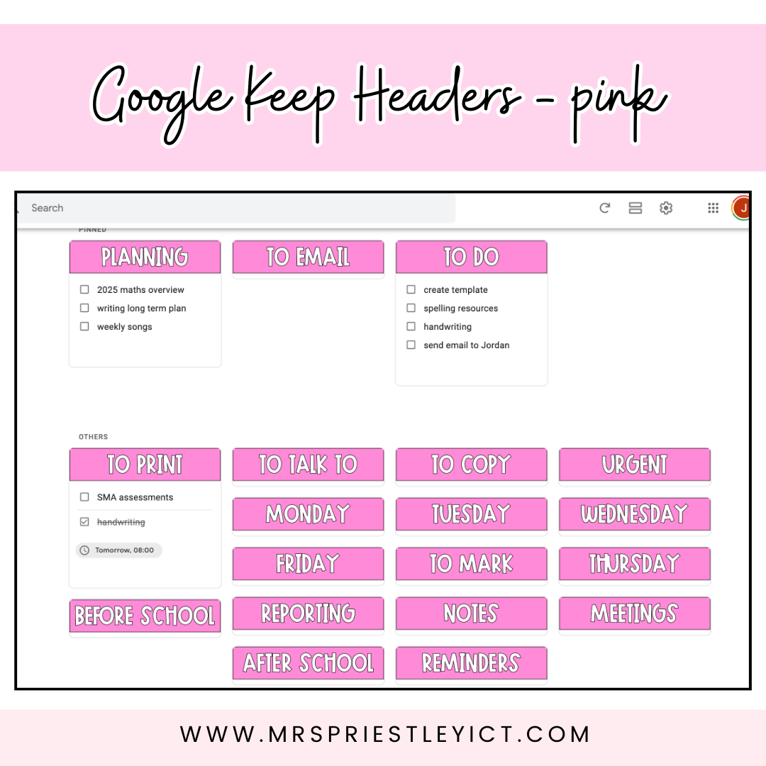 Google Keep Headers (Pink theme)