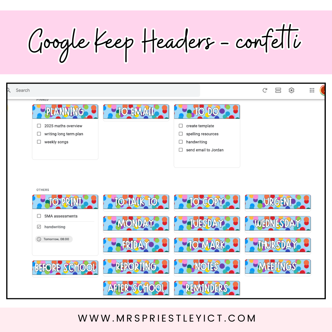 Google Keep Headers (Confetti theme)