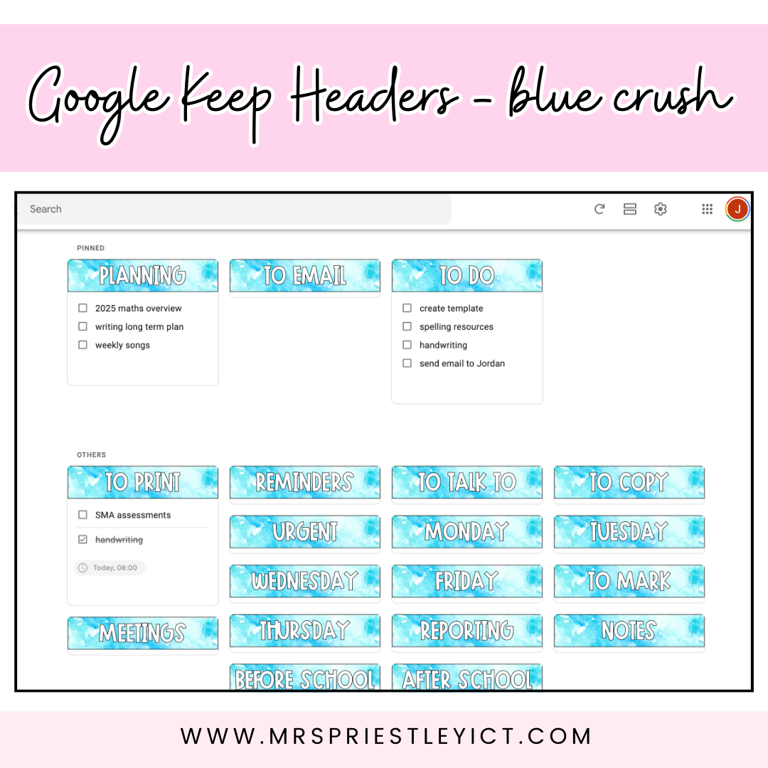 Google Keep Headers (Blue crush theme)