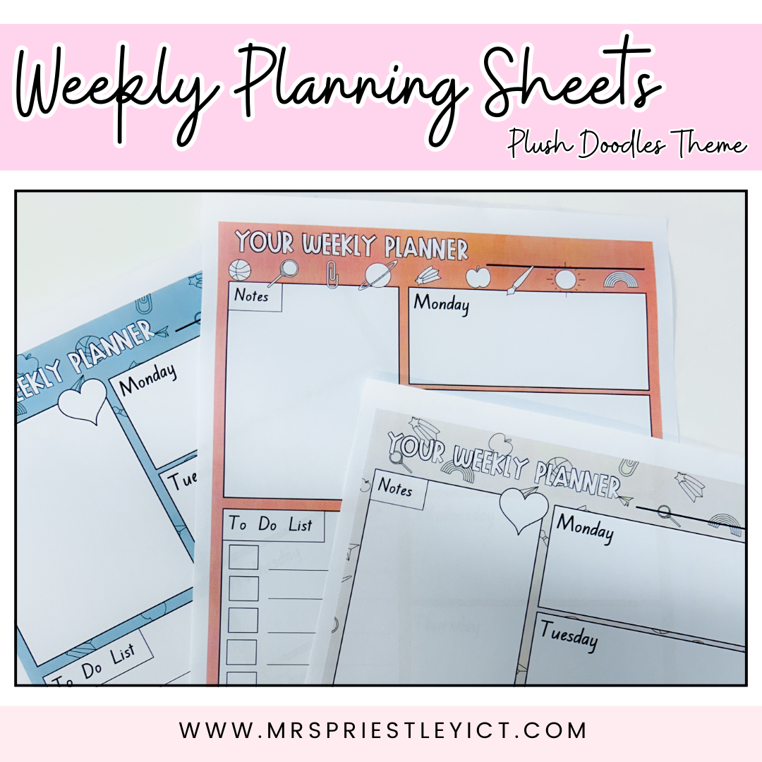 Weekly Planner Sheets (freebie - plush doodles colour theme)