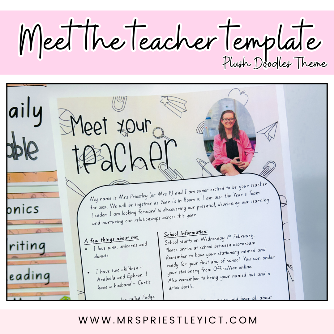 Meet the teacher template (freebie) - Plush Doodles theme