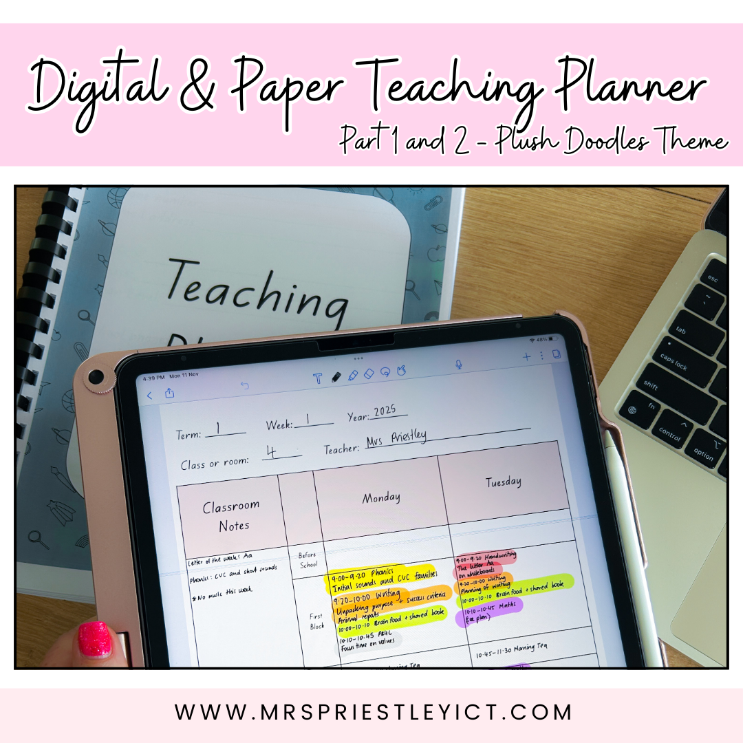 Digital & Paper Teaching Planner (Part 1 & Part 2) - Plush Doodles theme