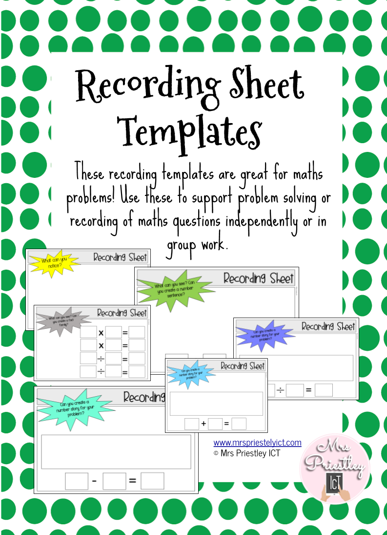 Recording Sheet Templates (Maths)