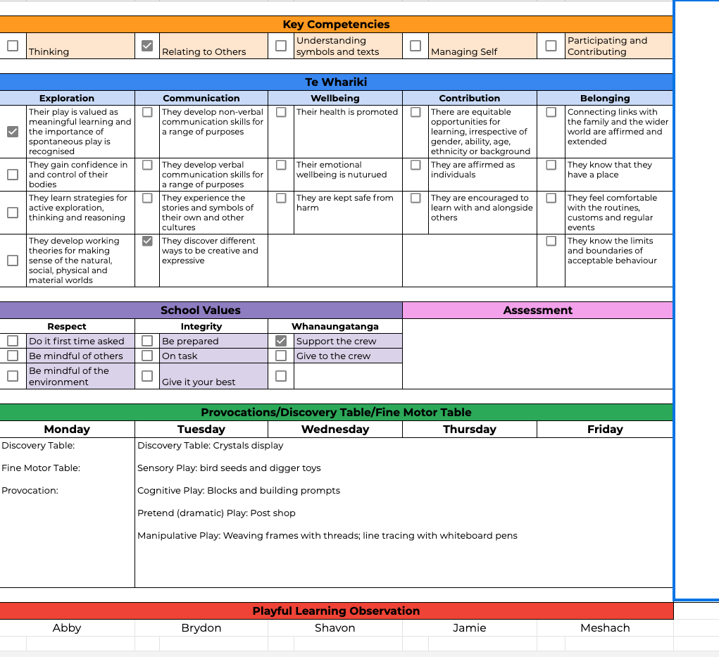 Playful Learning Planning Template